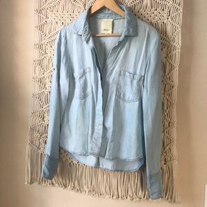 Elevenses denim button down V neck size S